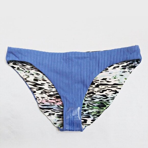 BECCA Reversible Hipster Bikini Bottom Leopard Print / Blue Ruching Size L NWT - Picture 6 of 14